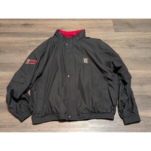 PGA TOUR Partners Club Black Golf Jacket Windbreaker Red Lined Mens Large